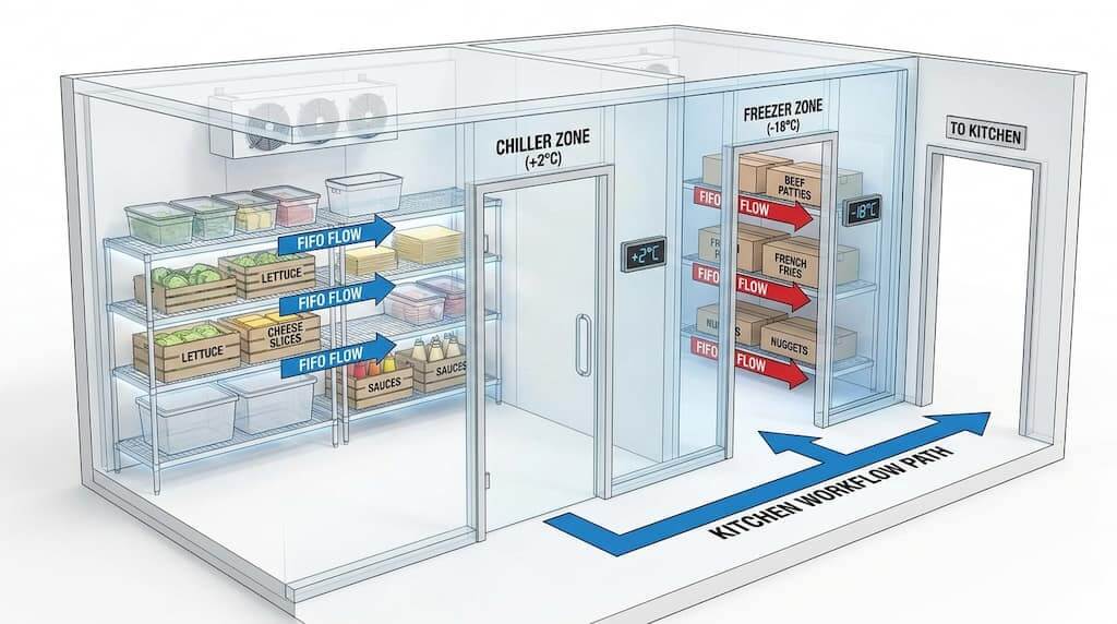 Cutaway view of McDonald's cold room